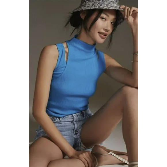 Anthropologie Layered Cutout Tank in Blue Size XL NWT - Picture 1 of 6